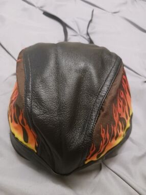 NWT Bikers Leather Head/ Skull Wrap Flames Black Orange